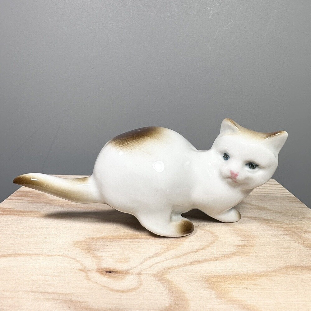 Antique cat figurine Vintage Hungarian porcelain animal kitten